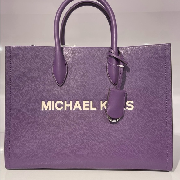 Michael Kors Purple Leather Satchel with Logo Strap - Picture 5 of 5